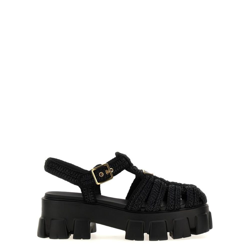 Prada Black Viscose Platform Women's Sandals